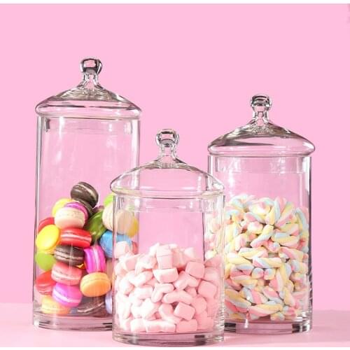 Glass candy jar with lid European-style transparent sugar jar thickened storage tank dessert dust-proof tank Kitchen storage