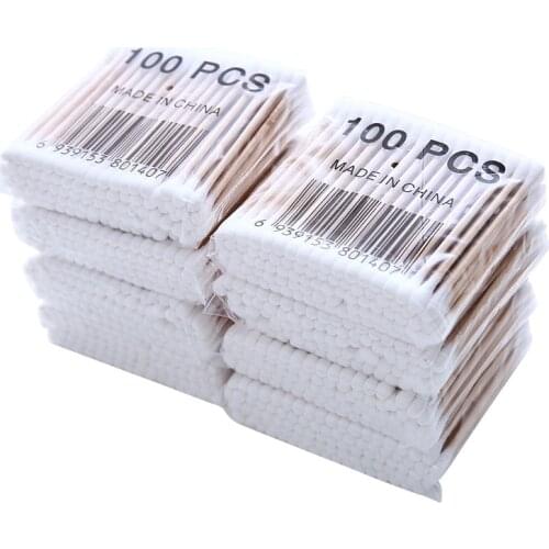100 Pcs Double Head Cotton Swab Women Makeup Cotton Buds Tip For Medical Wood Sticks Nticks Nose Ears Cleaning Health Care Tools