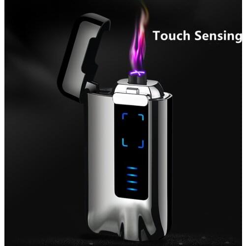 New Windproof Plasma Dual Arc Lighter Rechargeable Metal Electric Lighter LED Power Display USB Lighter Men Smoking Gift