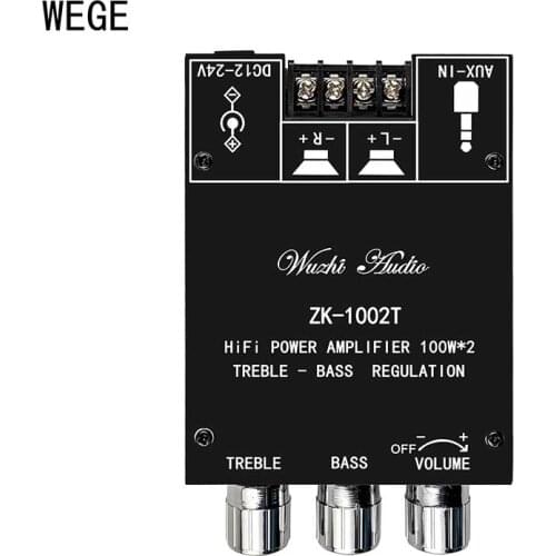 WEGE 502MT 502T 1002T 50W*2 100W*2 TPA3116D2 Audio Power Stereo Amplifier Board Dual Channel BT 5.0 TREBLE Bass Note Tuning AMP