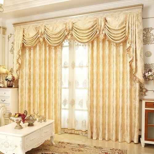 Gold Silk Thread Jacquard Curtains Light Luxury European Style for Living Room Bedroom Study Villa Curtains Valance Tulle Custom