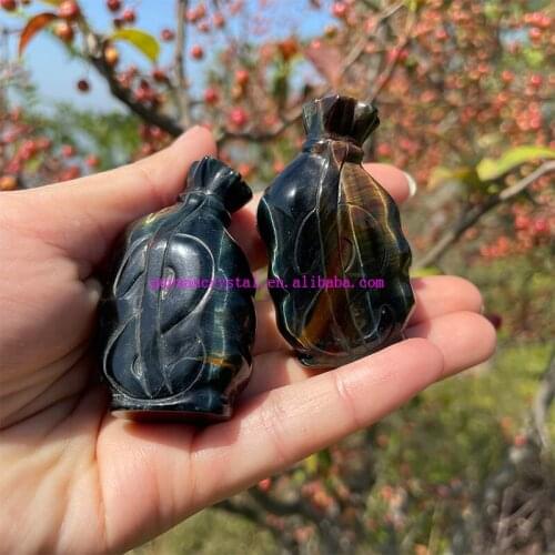 Natural Crystal Purse Carved Crystal Tiger Eye Stone Money Bag Quartz Figurine Healing Crystals Feng Shui Ornaments Decoration
