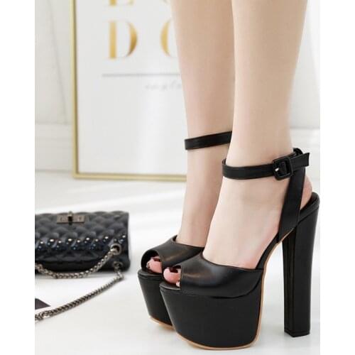 Women Sandals 17CM Thick High Heels Platform Gladiator Waterproof Sandals Woman PU Buckle Strap waterproof woman shoes 2020