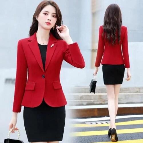 High Quality Spring Autumn New Design Blazer Womens Single Button Slim Stand Collar Yellow Pink Black Elegant Ladies Jacket