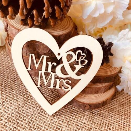 10pcs Heart Wooden Gift Tags Embellishments Mr&Mrs Laser Cut Wood Hanging Ornament Rustic Wedding Decoration Heart Hang Tag