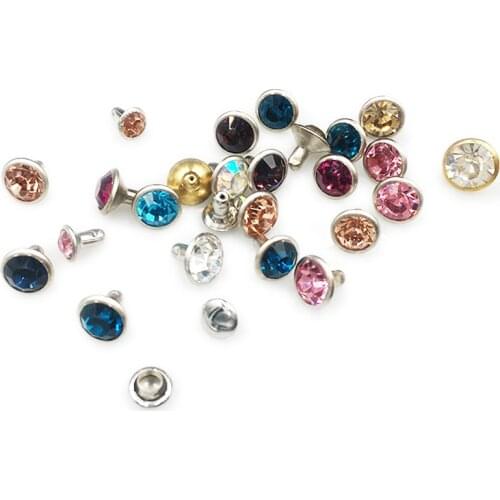 100Sets 6/8mm Crystals Rhinestone Rivets Diamond Studs For Leathercraft DIY Rivets for Leather