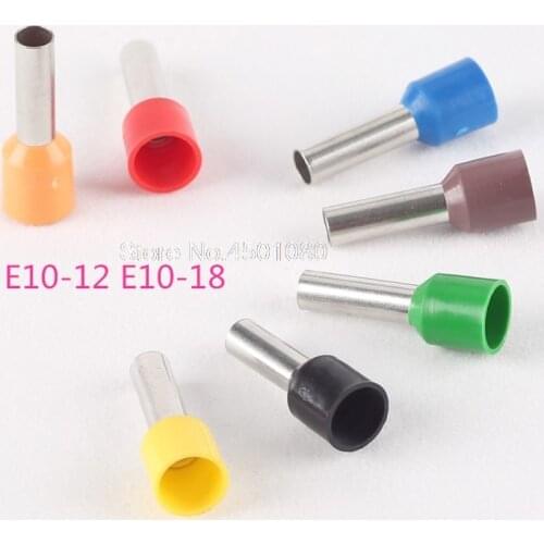 100pcs/lot E10-12 E10-18 tube pre-insutated cord end terminals cable crimps wire ferrules For 8AWG 10mm2