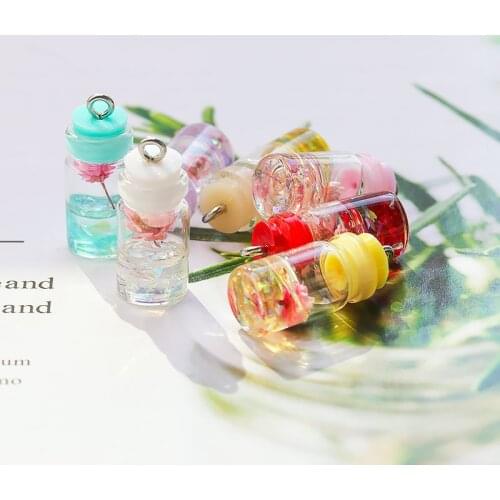 20 3D Pendant Charms Glass Bottle Resin Lotus and Shell Bottle Charms Adorable Resin Transparent Glass Pendant Bottle U83DGC