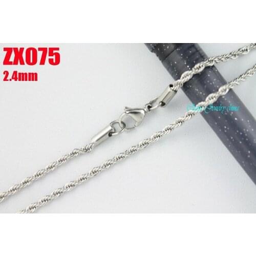 200pcs 16"-38" 2.4mm stainless steel necklace twist chain rope chain mans lady fashion jewelry ZX075