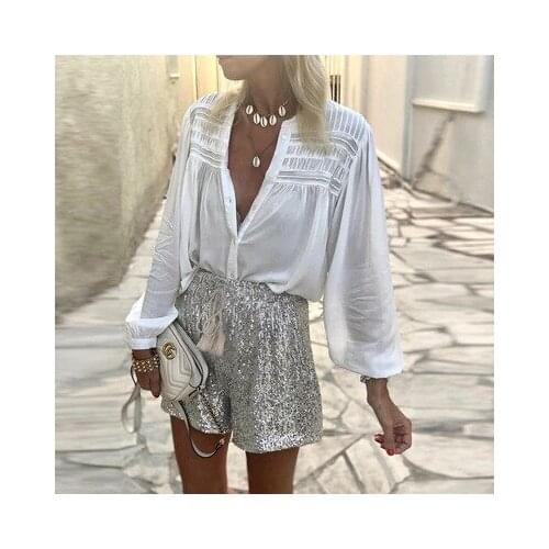 2021 Summer Womens Casual Waist Loose Sequin Belt Shorts Hot Pants Womens Wear