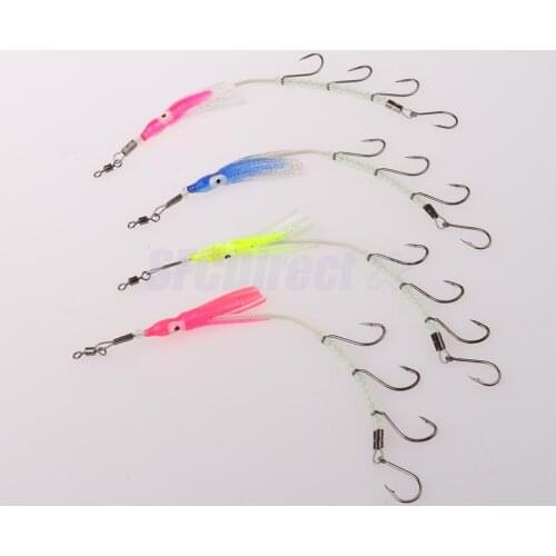 4pcs Fish Hooks Flasher Rig Saltwater Fishing Hooks Luminous Multicolor Random Fishing Accessories