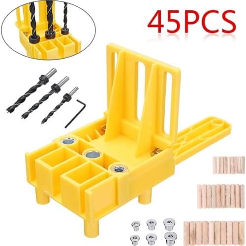 45pcs Handheld Woodworking Guide Drilling Hole Saw Doweling Jig Drill Kits Accurate Positioning Joints