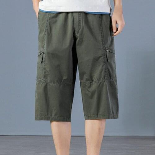 Summer men pants 6XL waist 140cm 5XL Loose cotton calf-length pants men 4 colors