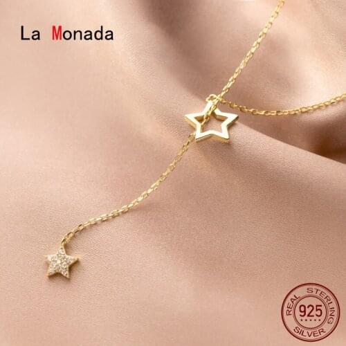 La Monada Womens Necklace 925 Silver Chains Woman On Neck Star Hollow Pendant Fine Jewelry For Women Necklace Silver Girls