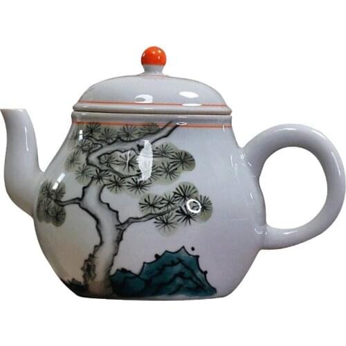 Antique hand-painted teapot 160ml small pot dry bubble plate Green pine pot set hand-hold pot