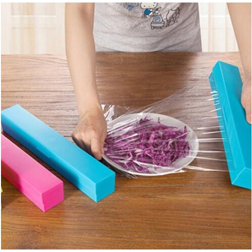 Home Foil Cling Film Cutter Wrap Dispenser Cutter Plastic and Stainless Steel Storage Roll Holder Kitchen Tool Colour Random