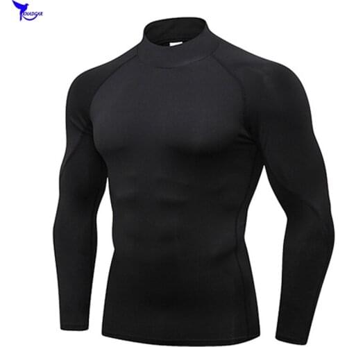 Stand Collar Compression Running Shirts Men Quick Dry Elastic Jogging T-shirt Raglan Long Sleeve Fitness Gym Sportswear Clothing