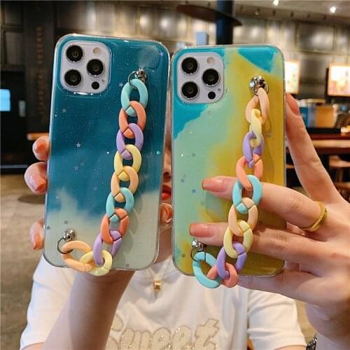 Smooth Jelly Glitter Stars Bracelet Wristband Phone Case For Huawei Y9 2019 P40 P30 Lite TPU Cover Honor 9X 20 Y9S Y6P P Smart Z