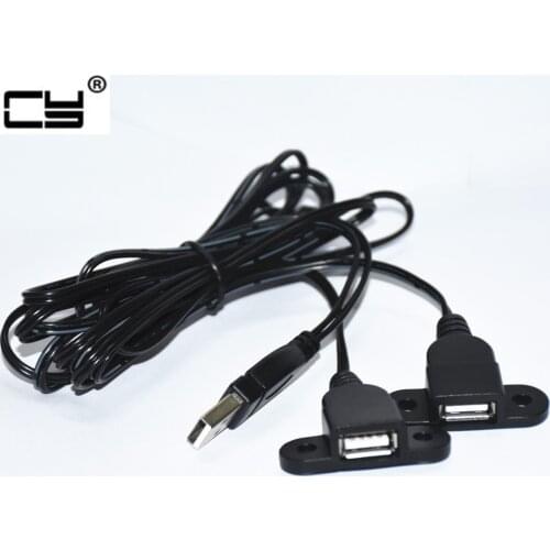 5FT 1.5M USB2.0 line USB one second USB2.0 AM / 2 * AF USB one male transfer two female usb cable With Panel Mount Screw Holes
