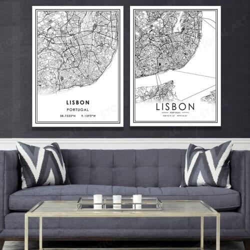 Map Line LISBON Picture Nordic Posters HD Prints Canvas Painting Wall Art for Living Room Decor