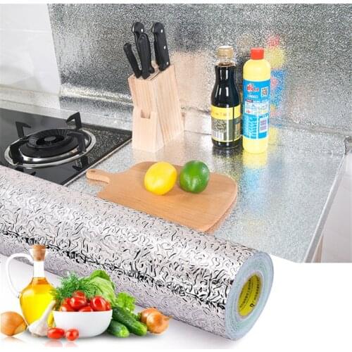 40x100cm Kitchen Oil-proof Waterproof Stickers Aluminum Foil Kitchen Stove Cabinet Self Adhesive Wall Sticker DIY Wallpaper