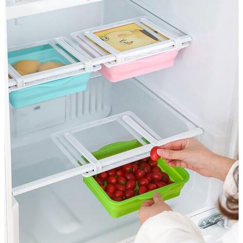 Pink Green Multi-functional Retractable Refrigerator Drawer Organizer Plastic Fridge Storage Box Rack Kitchen Supplies Tools