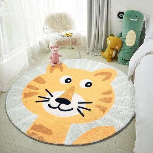 Soft Carpet Kids Room Cartoon Mat Children Play Mat Round Animal Lion Cat Game Pad Living Room Baby Crawl Area Rug Floor Decor