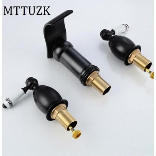 Vidric 3 piece Set Faucet Oil bubbed Bathroom Faucet Deck Mounted Sink Tap Basin Faucet Set Black Copper Faucet Mixer Tap