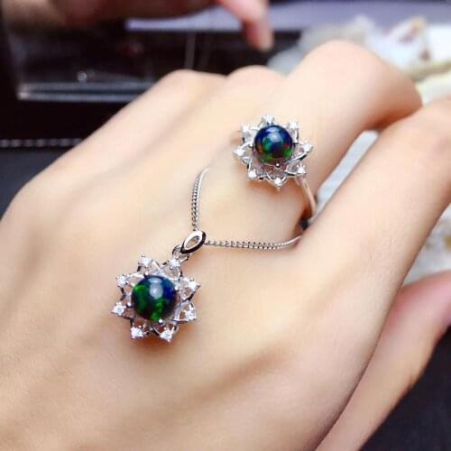 100% Natural Real Opal jewelry set Natural Real Opal 925 sterling silver 1pc pendant,1pc ring