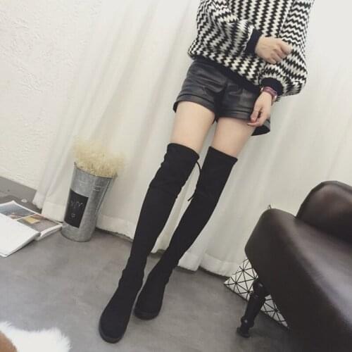 Slim Leg stovepipe thigh high boots women elastic flock long botte plus size low heel over knee botas winter stretch socks boots
