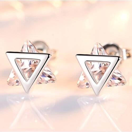 Silver Plated Cute Geometric Short Triangle Zircon Stud Earrings Charm Lady Wedding Stud Earrings Birthday Party Jewelry
