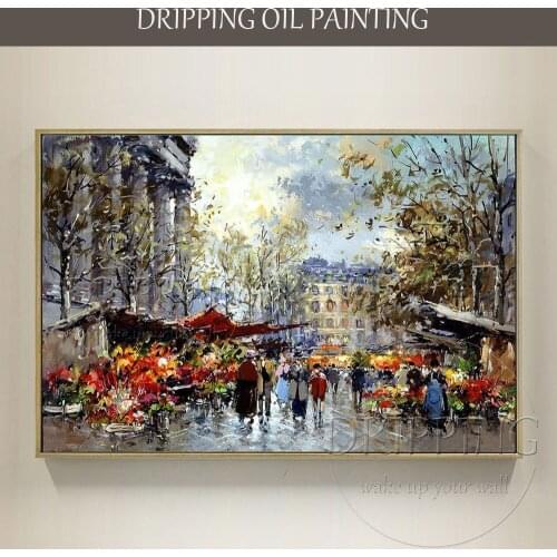 Professional Artist Hand-painted High Quality Impression Market Street Oil Painting on Canvas Hand-painted Market Oil Painting