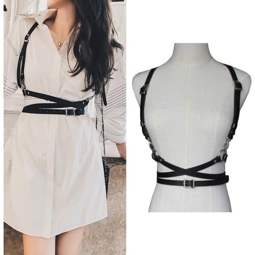Retro Punk Strap Girdle Sexy Women Handmade Belt Decorative Shirt Dress PU Leather Smooth Buckle Vest Harness Belt for Women