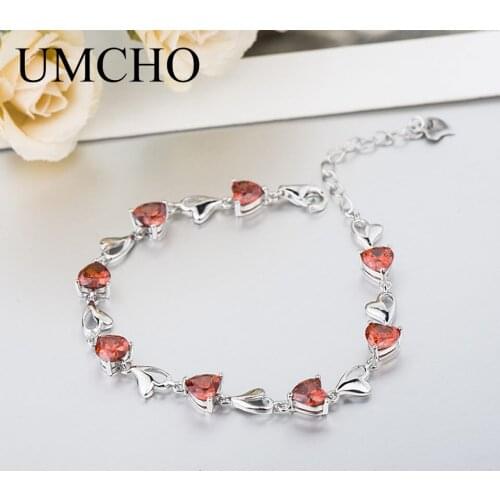 UMCHO Romantic Heart Shape Zircon Bracelets & Bangles Real 925 Sterling Silver Charm Bracelets For Women Fine Jewelry
