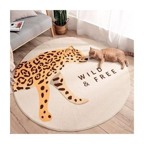 Modern Cartoon Carpet Tiger Zebra Lovely Children Bedroom Living Room Lamb Fleece Round Household Mat