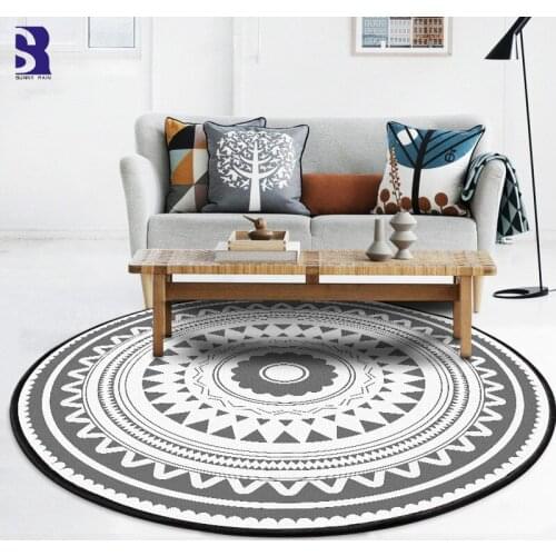 SunnyRain 1-piece Fleece Printed Bohemia Area Rug for Bedroom Carpet and Rugs for Living Room Round Rugs