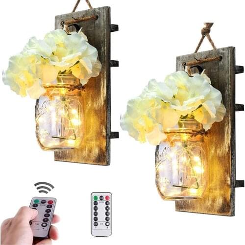 LED Mason Pot Light with Remote Control Hanging Wall Lamp Craft Outdoor Garden Lamps Yard Art Craft for Home Courtyard Decor