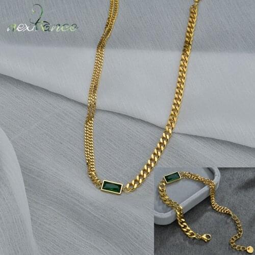 Nextvance 2021 Trend Green Zircon Pendant Bracelet Necklace Set Gold Stainless Steel For Boyfriend Women Couple New Year Gifts