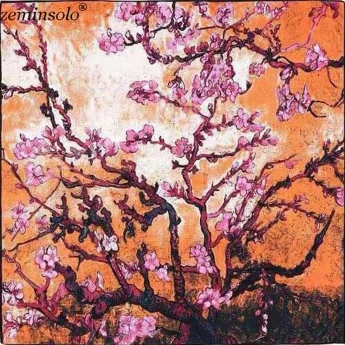 Van Gogh Printed Flower 2018 Luxury Brand Women 100% Silk Scarf Bandana Twill Scarves Shawls Headband Large Hijab Square Scarf