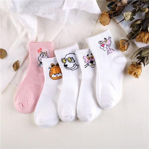 Japanese Kawaii Women Animals Cartoon Tube Socks Cute Egg Rabbit Panther Cotton Long Socks Female and Ladies Pink Milk White Sox