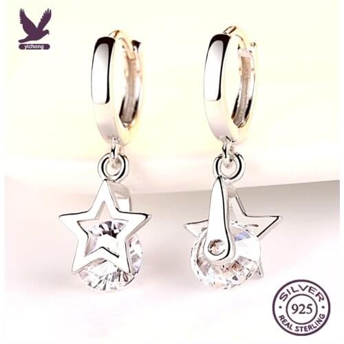 YiChong серьга 925 Sterling Silver Earrings Simple Delicate Silver Sparkling Zircon Star Earrings For Women Brincos Pendientes