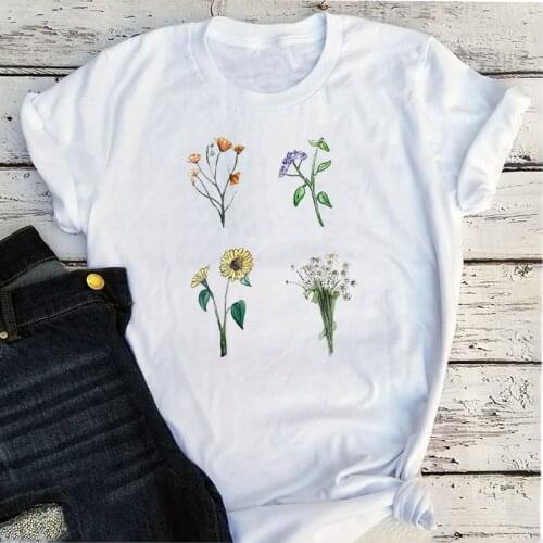 Flowers O-Neck Tshirt Summer Plus Size Plant 2021 Women Fashion Clothing Harajuku Graphic T Shirts Kawaii Harajuku Shirt T