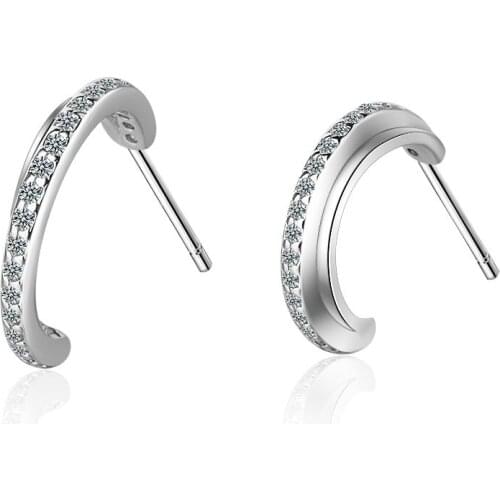 New Fashion Simple Elegant Mosaic Zircon Half Moon Double Line 925 Sterling Silver Earring For Women Gift Fine Jewelry oorbellen