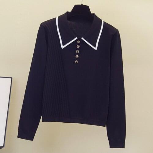 Polo callor womens sweaters 2021 Thin Autumn Winte Buttonswearter slim female Women chic female loose womens jumper pull