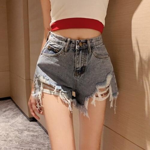 #0623 Black Blue Plus Size 5XL Mini Denim Shorts Sexy Holes Tassel Vintage Shorts Women Jeans Summer Ripped Denim Shorts Femme