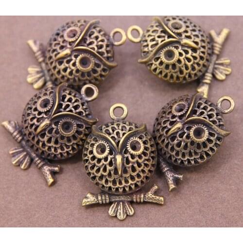 3pcs 40*34*27 mm hollow owl bird animal pendant, suitable for necklace pendant key chain antique Diy jewelry accessories