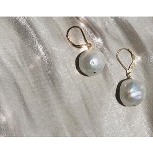 5 pairs / lot 13mm white pearl baroque beads gold Hook dangle Earrings Real Natural Freshwater pearl
