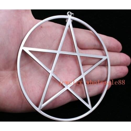 Large big 4'' Stainless steel High Polished pentagram satanic worship pendant necklace no chain