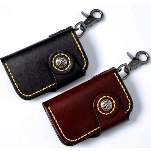Men Women Tanned Leather Car Key Holder Organizer Women Keychain Covers Hasp Handmade Key Wallets Japanese-style Keychain Bag