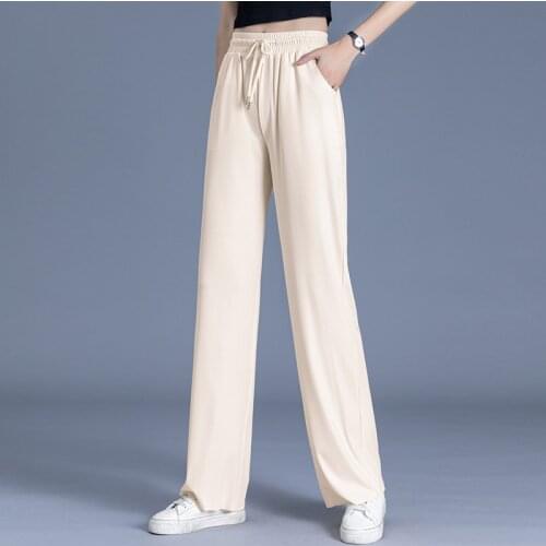 Spring Summer 2021 Women Fashion Pants Ice Silk Wide Leg Woman Female Pant Casual Loose Solid Streetwear Long Trousers Oversize